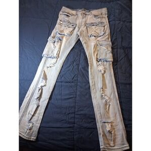 Rockstar Original RSM 208 KAP Mens Cargo Denim Distressed Light Wash Jeans 32